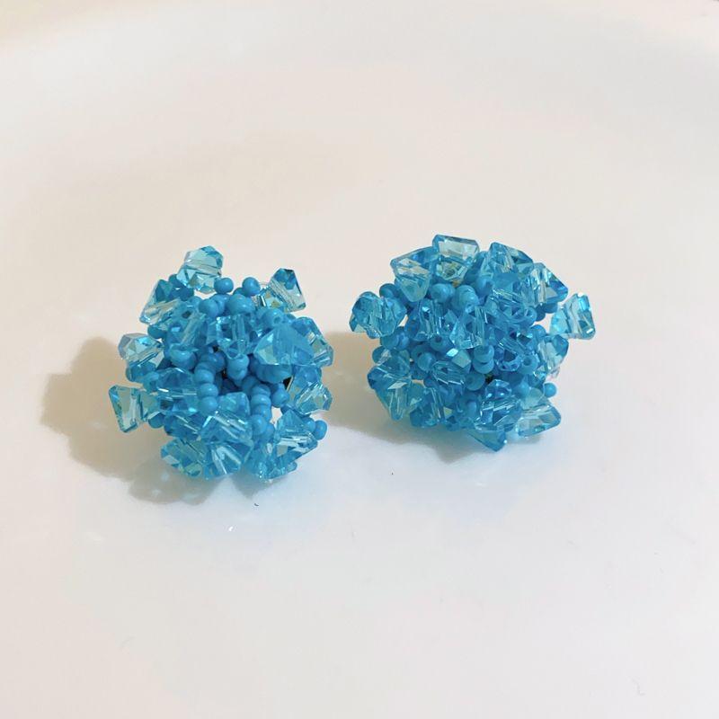 

Super White! Cool Blue Flower Beaded Earrings Suitable for Summer Fancy Vacation Style Ear Studs Earrings Blue Crystal Hydrangea Stud Earrings
