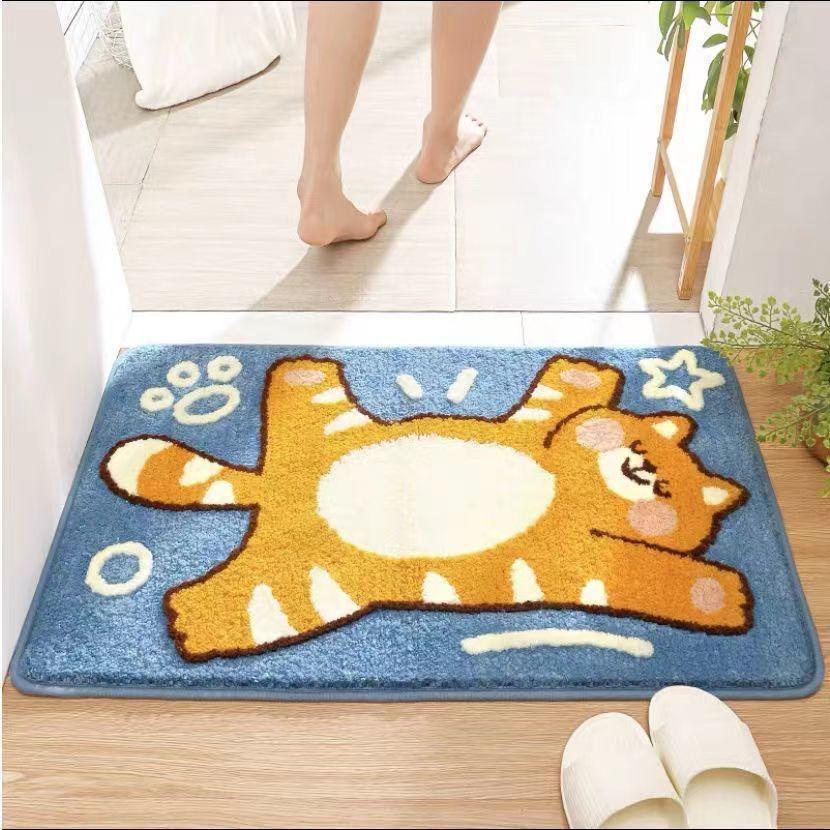 VIKAMA Cartoon Cashmere Floor Mat Soft Non-Slip Bathroom Absorbent Floor Mat Family Toilet Entrance Door Mat Bedroom Carpet