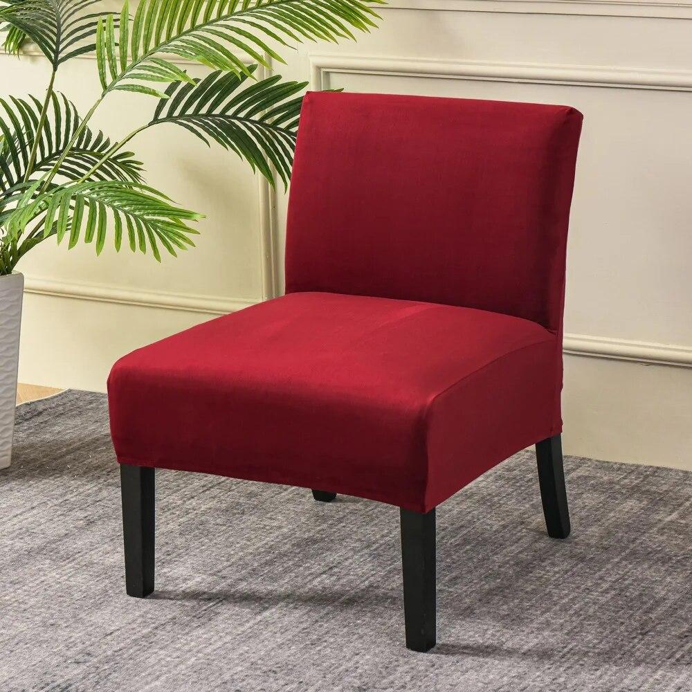 Velvet Armless Chair Cover Solid Color Sofa Stool Slipcover Nordic Accent Stretch Chair Covers Elastic Couch Protector Cover