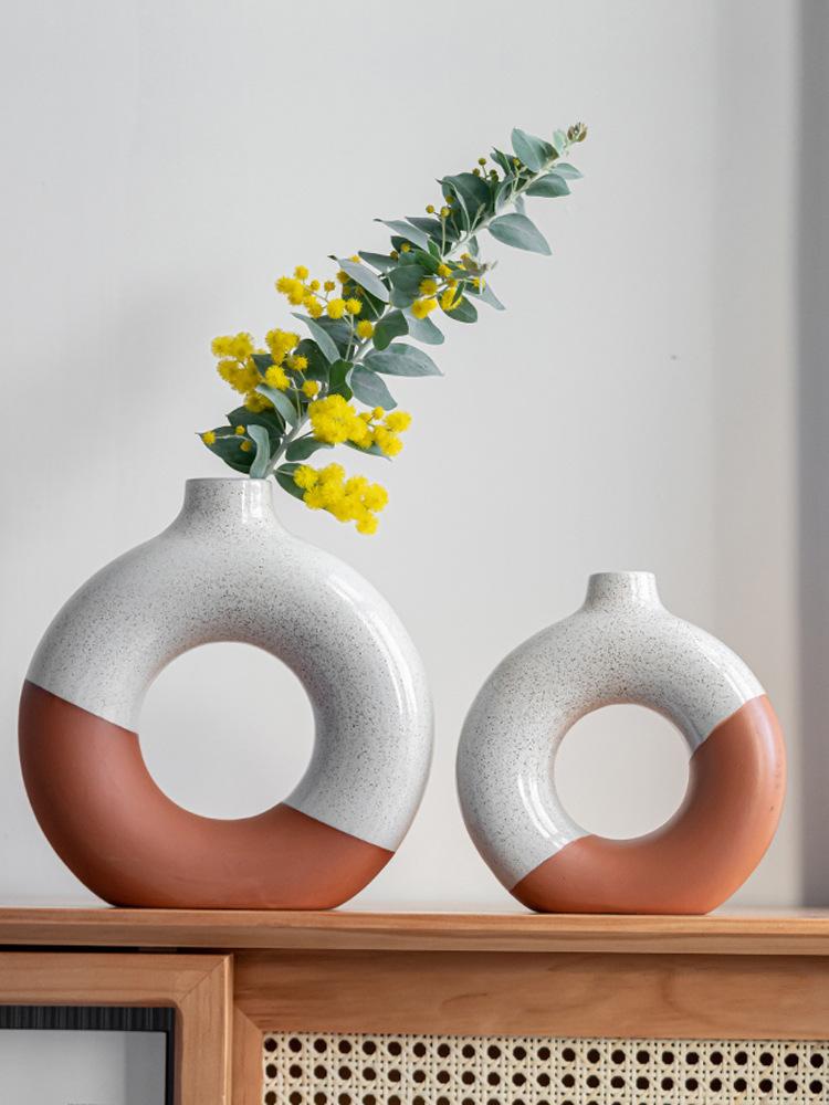 

Керамическая ваза, полусращенная, глазурованная, круглая, полая, ваза для цветов, аксессуары для цветочных композиций, керамические изделия, украшения для дома, горшки