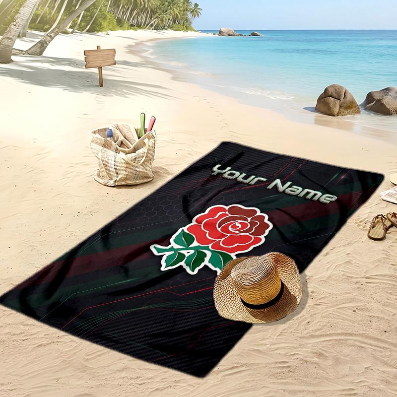 England Rugby Custom Beach Towel, Print Your Name Text Lightweight Absorbent Towel for Swimming Travel
