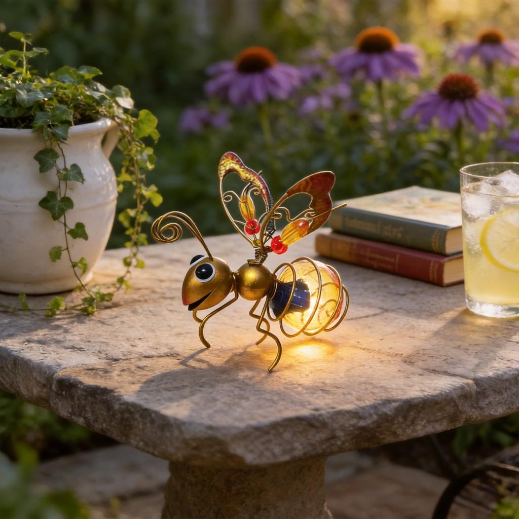 Garden Solar Lantern With Iron Bee And Butterfly Decor For Outdoor Yard Lighting