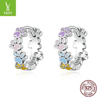 Silver Ziyun Pet Paw Print Earrings - Fresh, Cute 925 Silver Ear Buckle (BSE580)
