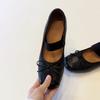 Sheepskin version~ retro bow ballet shoes women's niche one-word thick heel single shoes round head shallow mouth Mary Jane shoes