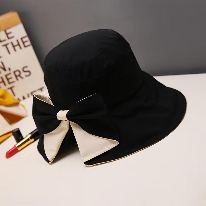 

Solid Color Summer Bucket Hat Big Bow Wide Brim Fisherman Hats For Women Girl Outdoor Sunsahde Basin Cap one size чорний
