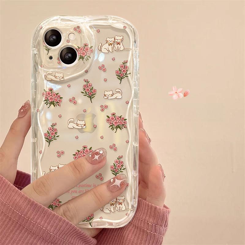 Gäller Apple 15 Mobiltelefonfodral Iphone14promax Helskärm Blommigt Katt 13 Transparent Silikon 12 Full Förpackning Mjuk