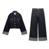 Fall and Winter New Arrival Curling Trousers Jeans 6045205 Lapel Long Sleeves Denim Jacket Coat 6045206