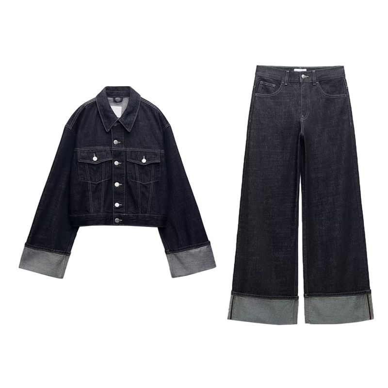Fall and Winter New Arrival Curling Trousers Jeans 6045205 Lapel Long Sleeves Denim Jacket Coat 6045206