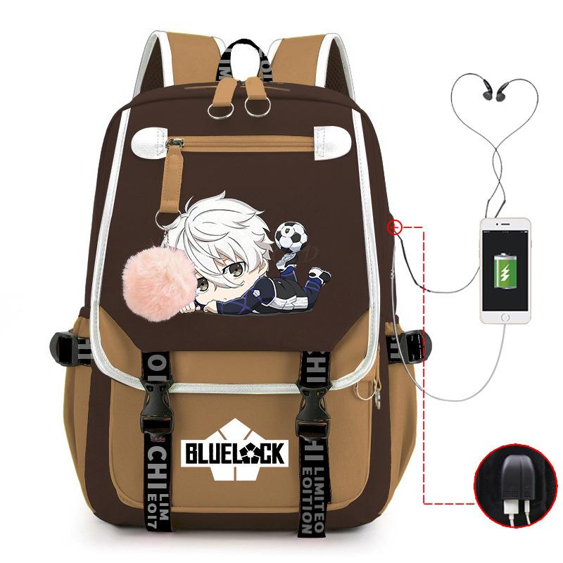Blaues Gefängnis Anime Schultasche College Stil Große Kapazität Mittelschüler USB Rucksack