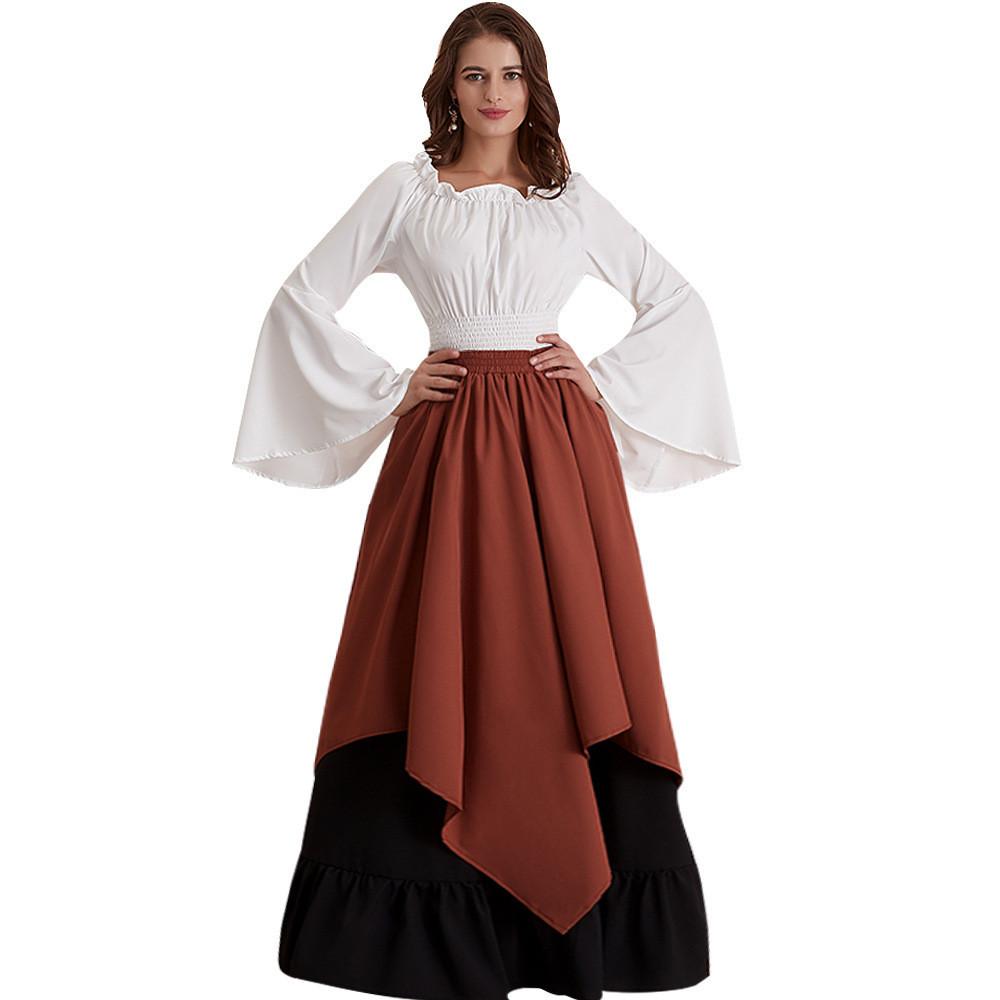 

Women Medieval Long Dress Halloween Party Irish Retro Cosplay Clothing Play Role 2XL коричневый