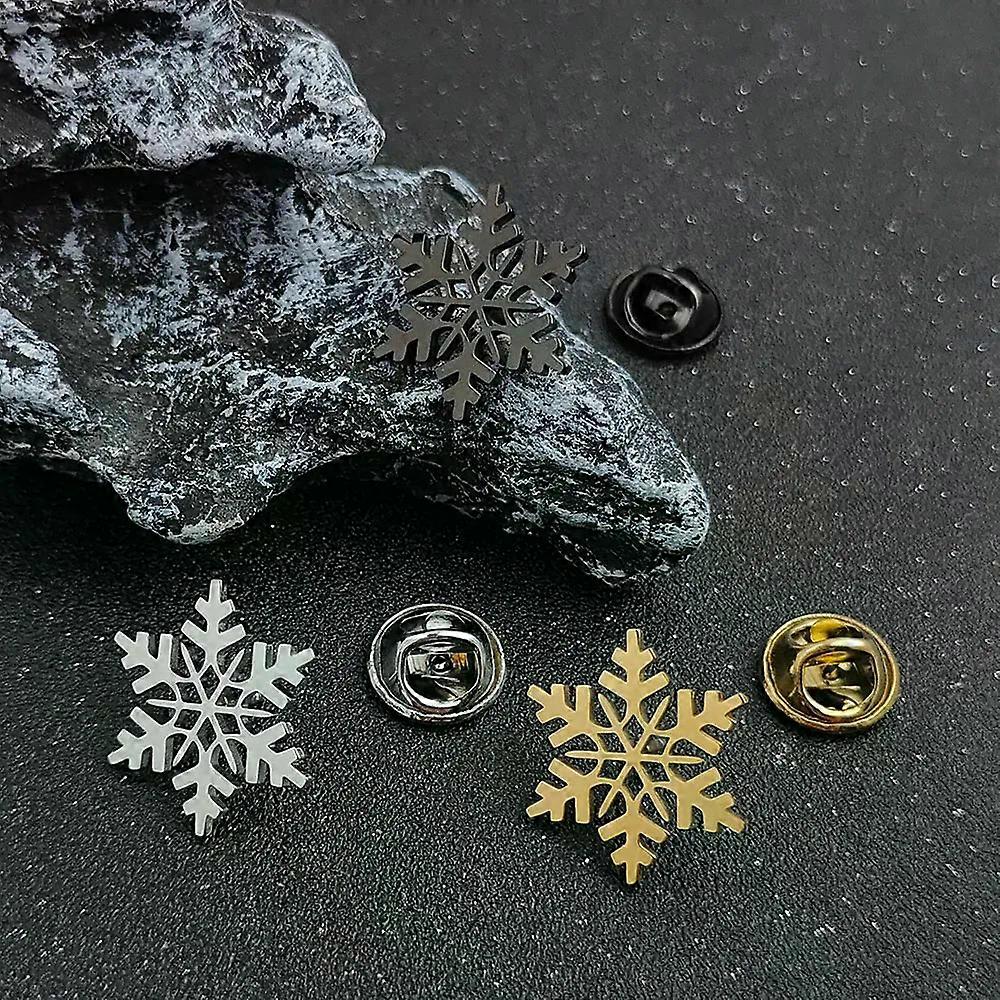 Original Design Punk Style Snowflake Gold-plated Stainless Steel Badge Waterproof Brooch Black Suit Lapel Pin Silver