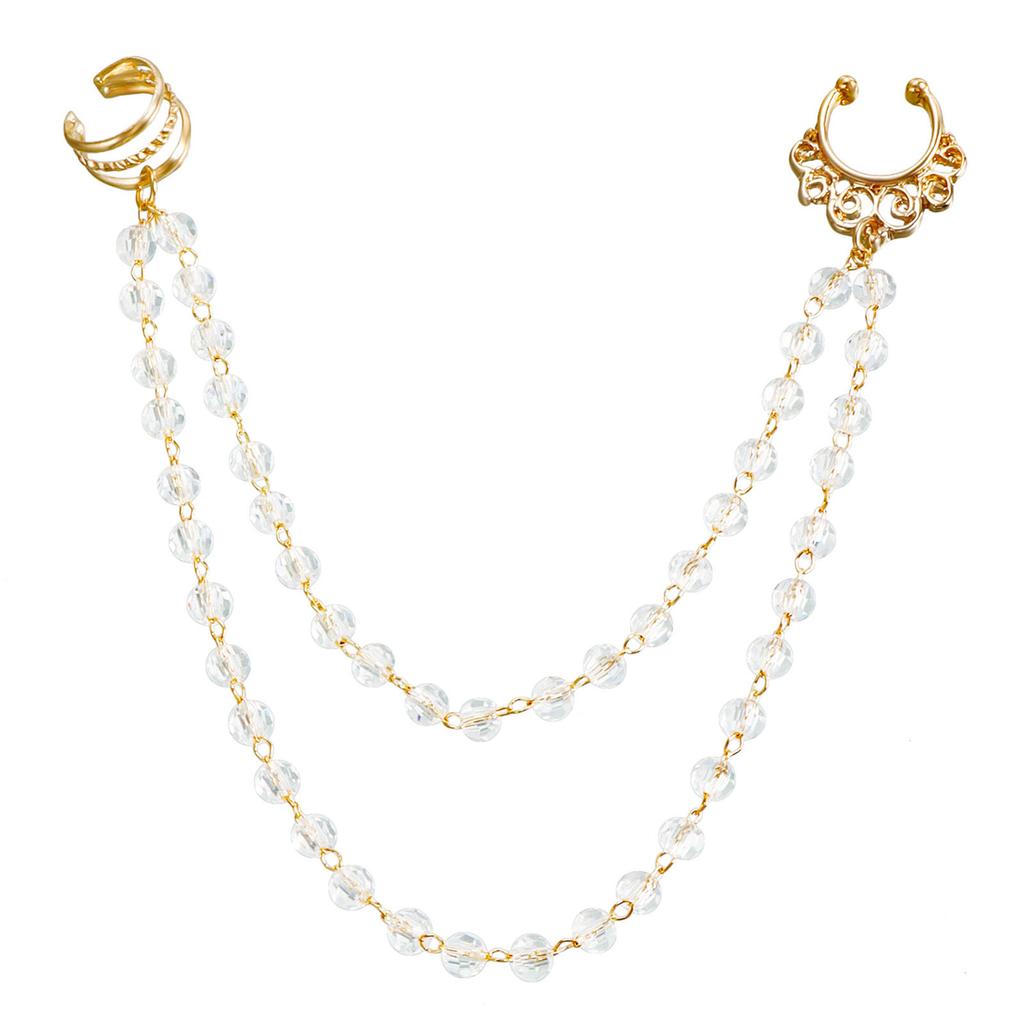 Women Nose with Chain Ethnic Double Layer Lightweight Nose to Ear Chain for Wedding Party Stage