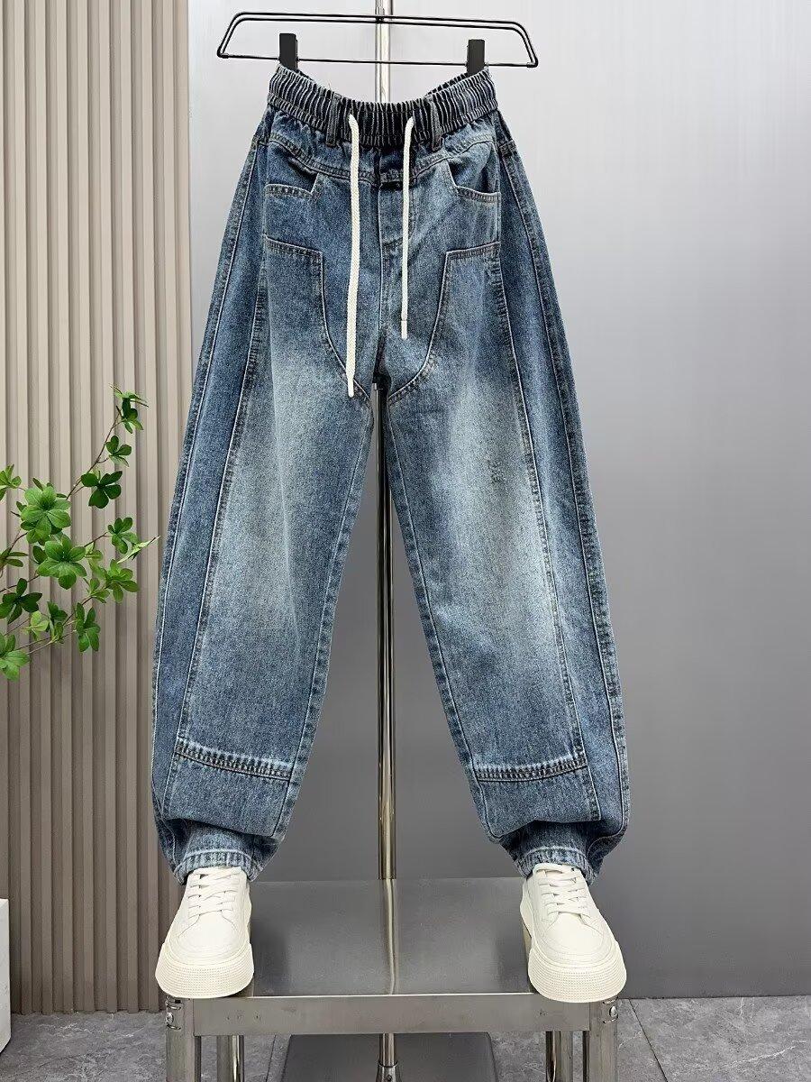 Джинсы JYL Мужские Стиранные Потертые Американский Хай-стрит Модные Универсальные Свободные Джинсовые Брюки XXXL бездна