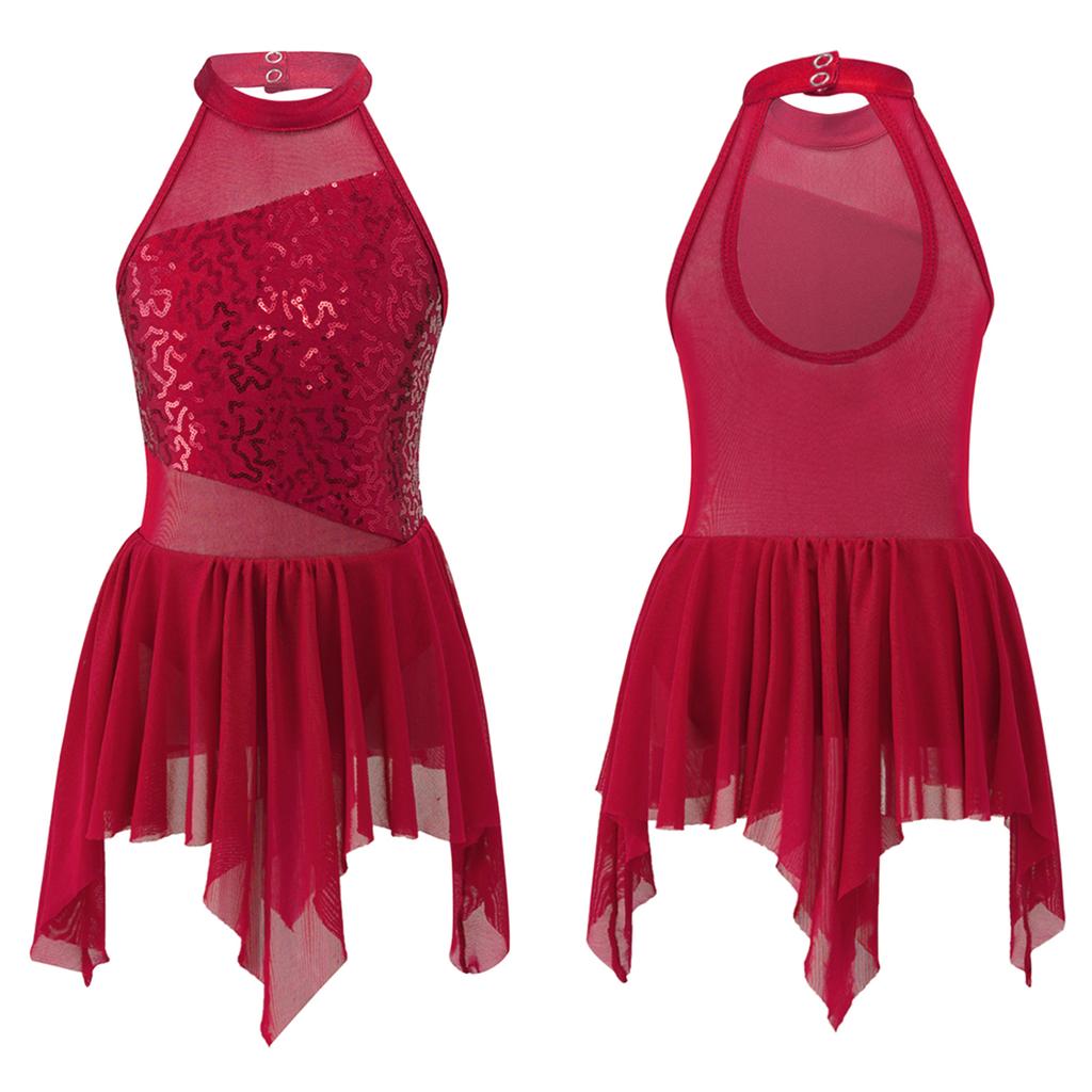 Dívčí Bez rukávů Výstřih na zádech Flitry Trikotové šaty Moderní Lyrický Balet Jazz Latino Tanec Nepravidelný lem Sukně