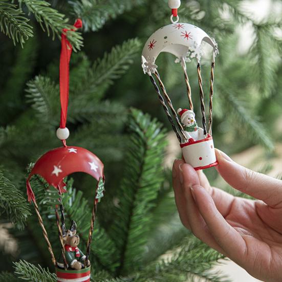 Christmas Tree Hanging Pendant with Lanyard Easy To Install Hand-Painted Figurine Holiday Snowman Santa Claus Ornament