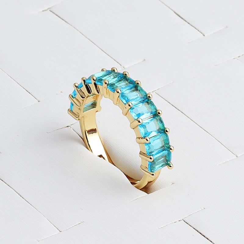 Square Design 18K Gold Plated Baguette Rings For Women Men Party Gift Charm Multicolor CZ Finger Rainbow Zircon HIp Hop Jewelry