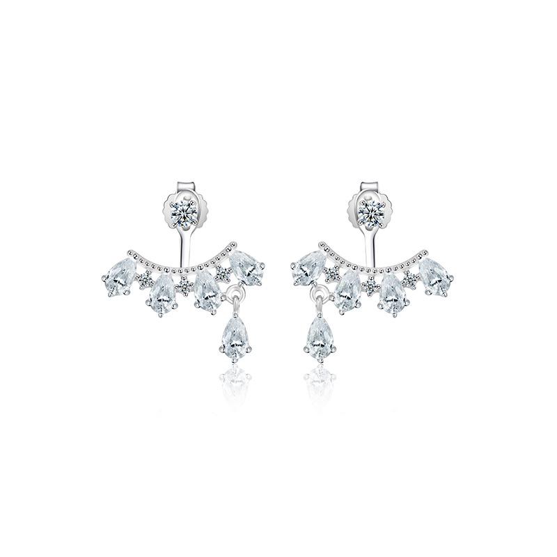 Kenjie S925 Sterling Silver Women's Front and Back Zircon Earrings - Simple, Versatile Crystal Ear Jewelry