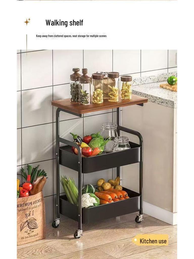 Carrello Snack Retro-Style Mobile con Scaffalatura Multi-livello e Organizer da Tavolo