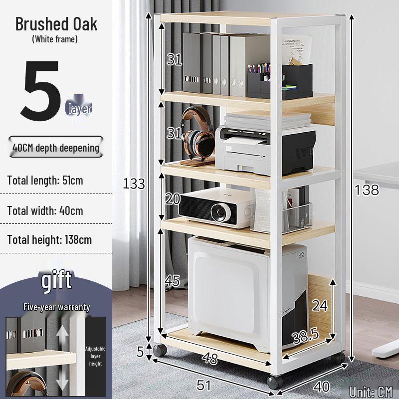 Floor-Standing Multi-Layer Mobile Printer Rack & Computer Host Organizer Cabinet