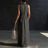 Women Deep V Neck Long Dress Sleeveless Patchwork Design Flowy Casual Elegant Maxi Dress for Daily Wear Beach Holiday