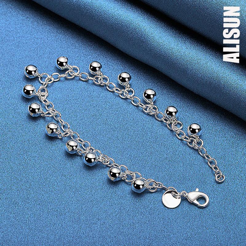 925 Sterling Silver Bell Bead Bracelet Chain Fashionable Wedding Jewelry