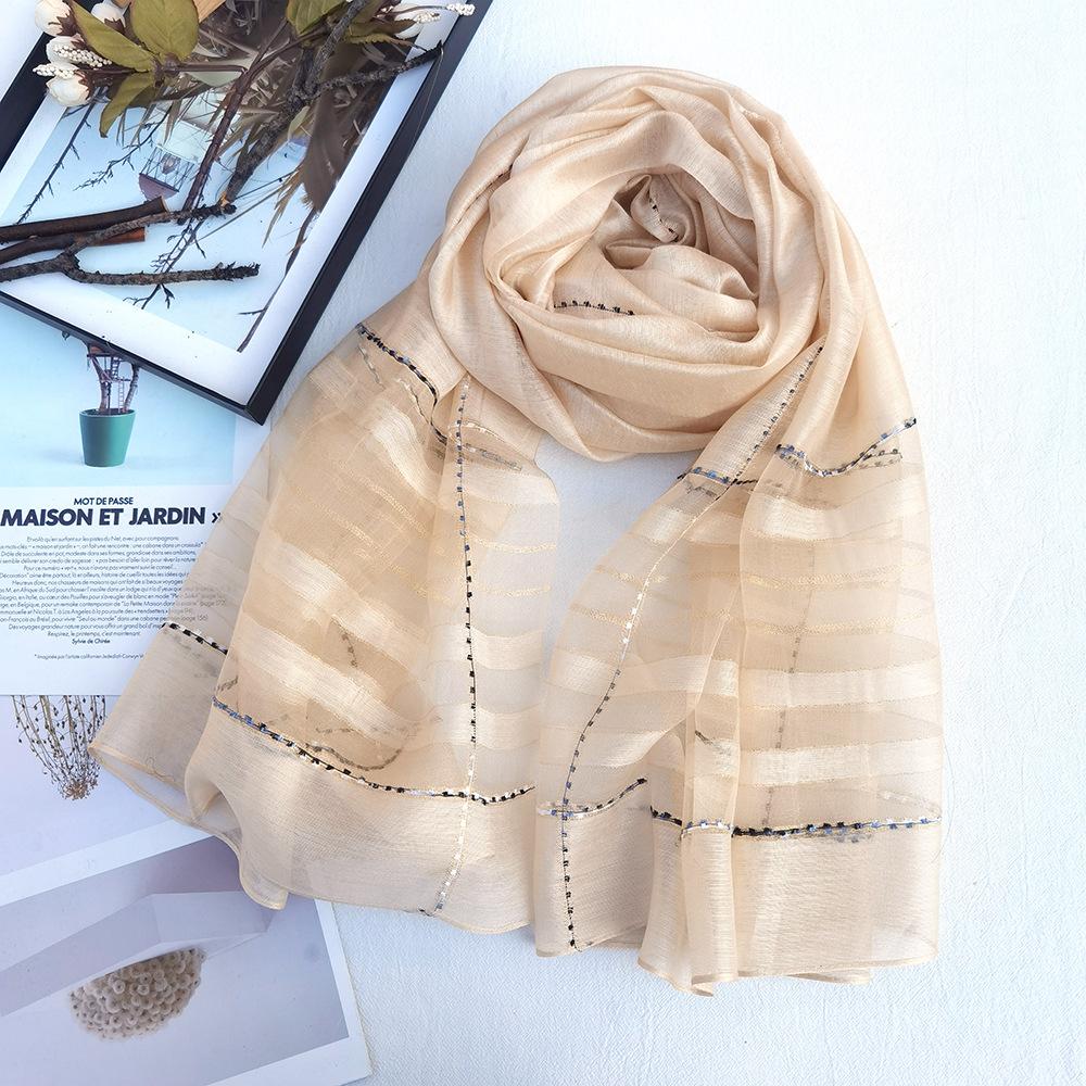 New Silk Scarf Women's Scarf Shawl Striped Mulberry Silk Scarf Sunscreen Large Silk Scarf