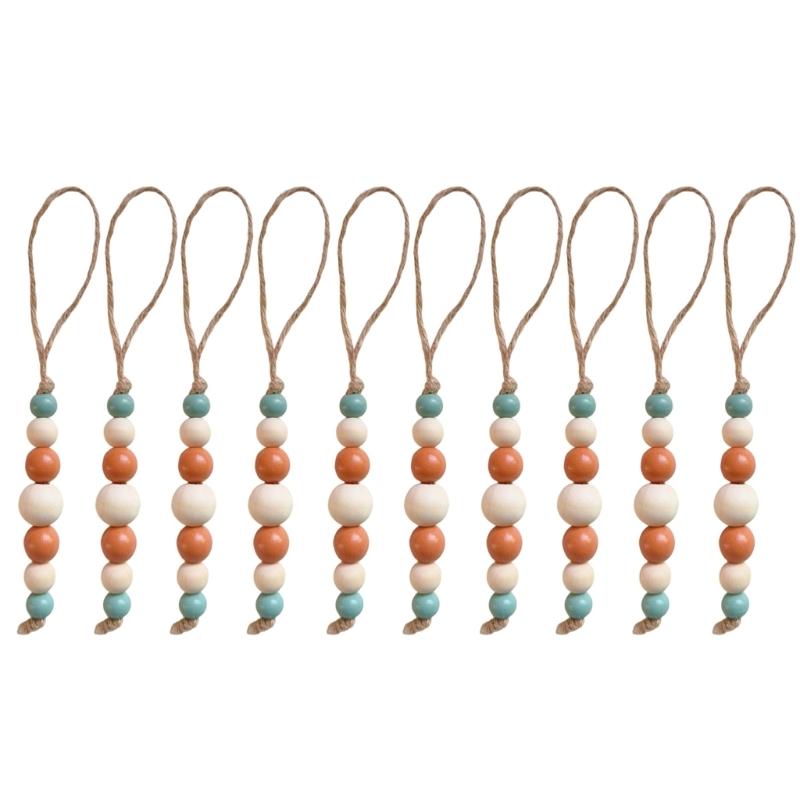 10Pcs Wooden Beads Ornament Wood Beaded Christmas Tree Decoration For Wall Window Staircase Holiday Party Decoration