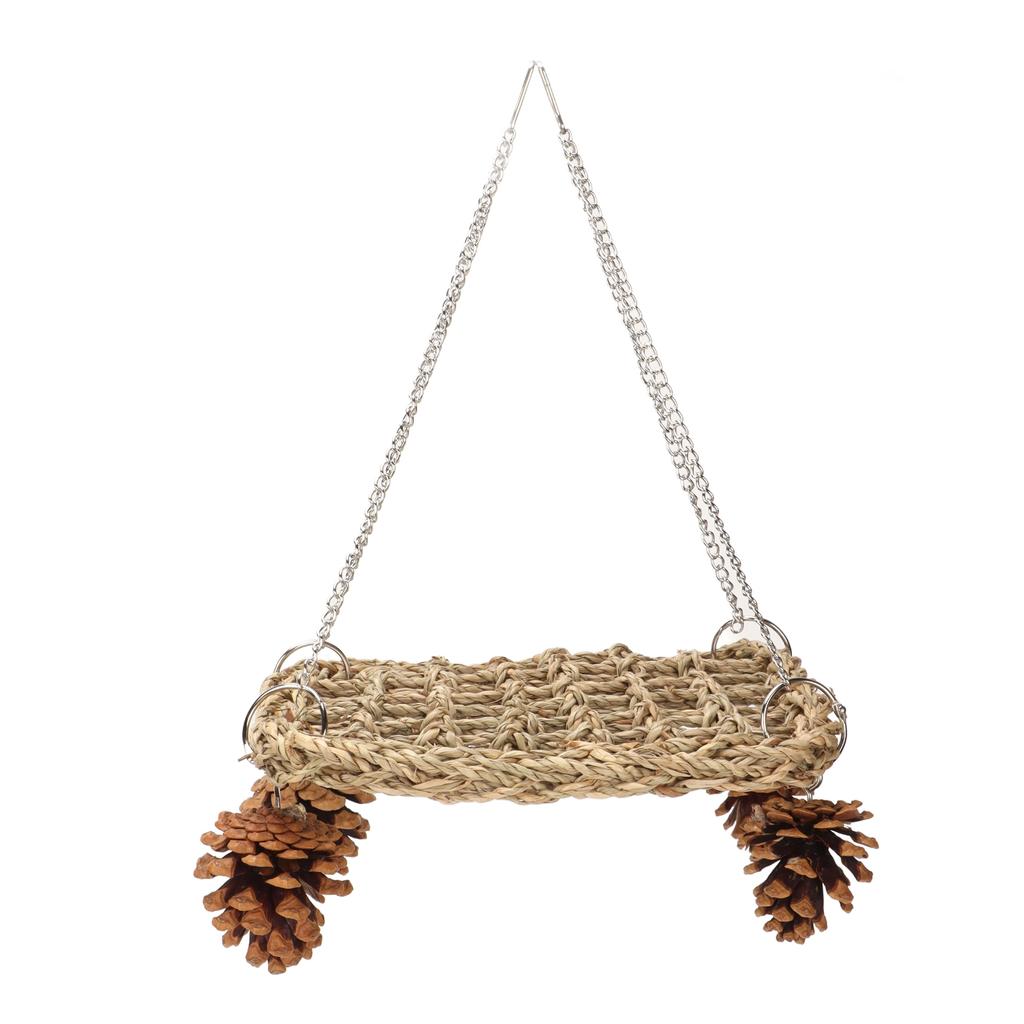 Bird Seagrass Swing Toys Safe Healthy Hand Made Relieve Boredom Bird Foraging Chew Wall Toys with Pine Cones Chains