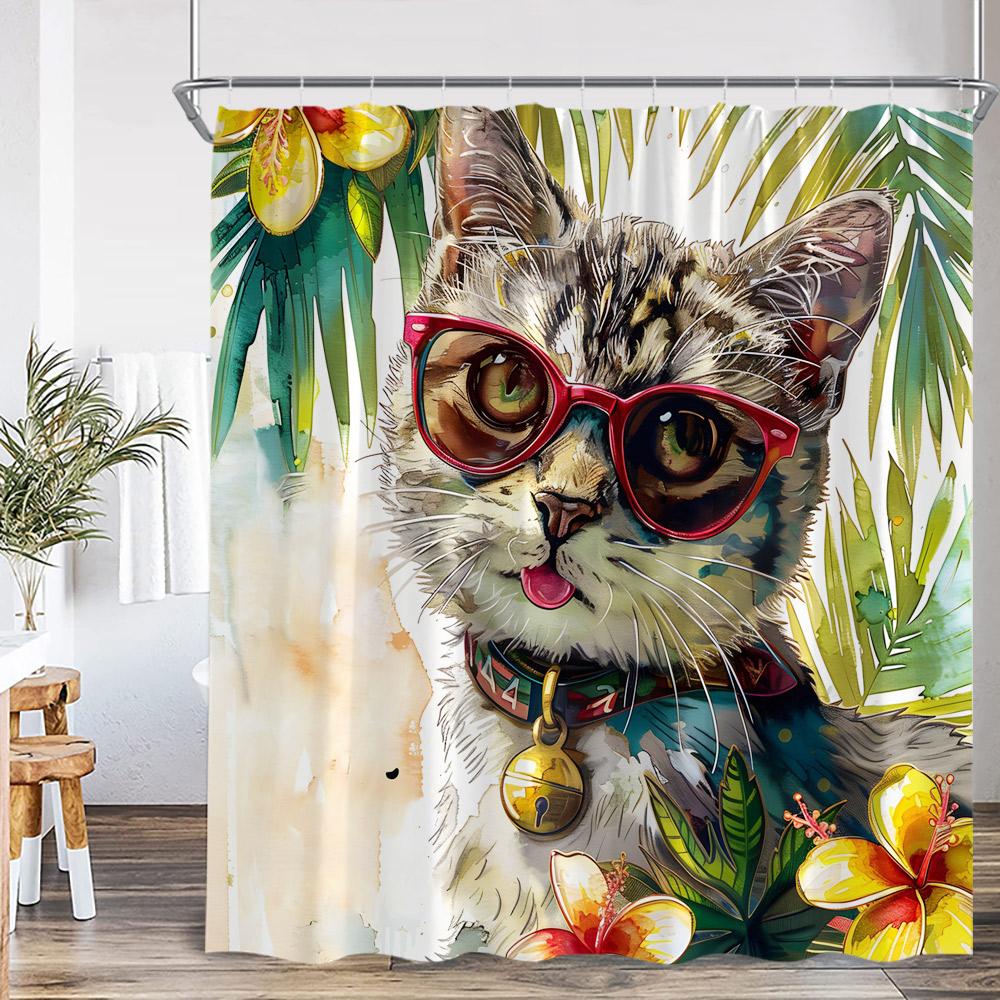 

Funny Animal Shower Curtain Cute Cat Leopard Dog Elk Raccoon Cartoon Home Decor For Bathroom Polyester Bath Curtain W60H190(CM)-1 Pcs