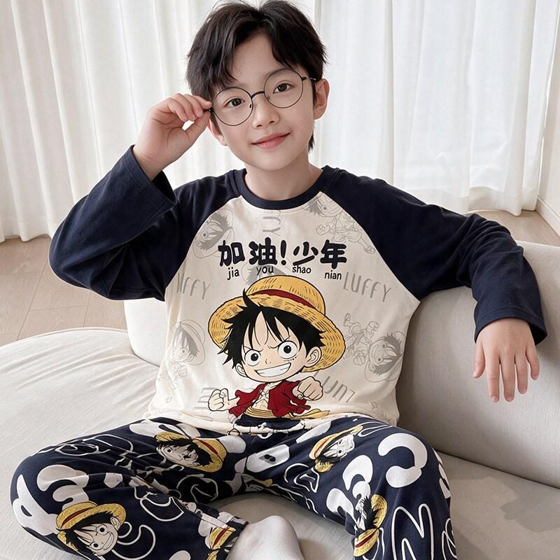 Boys Cotton Pajama Set Long Sleeve Thin Winter Sleepwear Kids 8 Years Cartoon Print Comfortable Home Wear