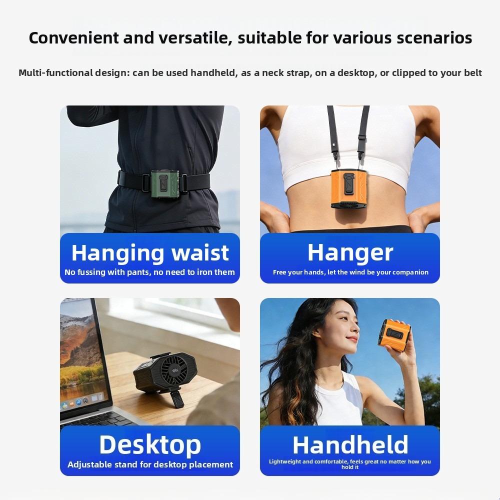 New 100 Speed Portable Outdoor Waist Fan Strong Wind Hanging Neck Lightweight Comfortable For Cook Chef All Day Wear