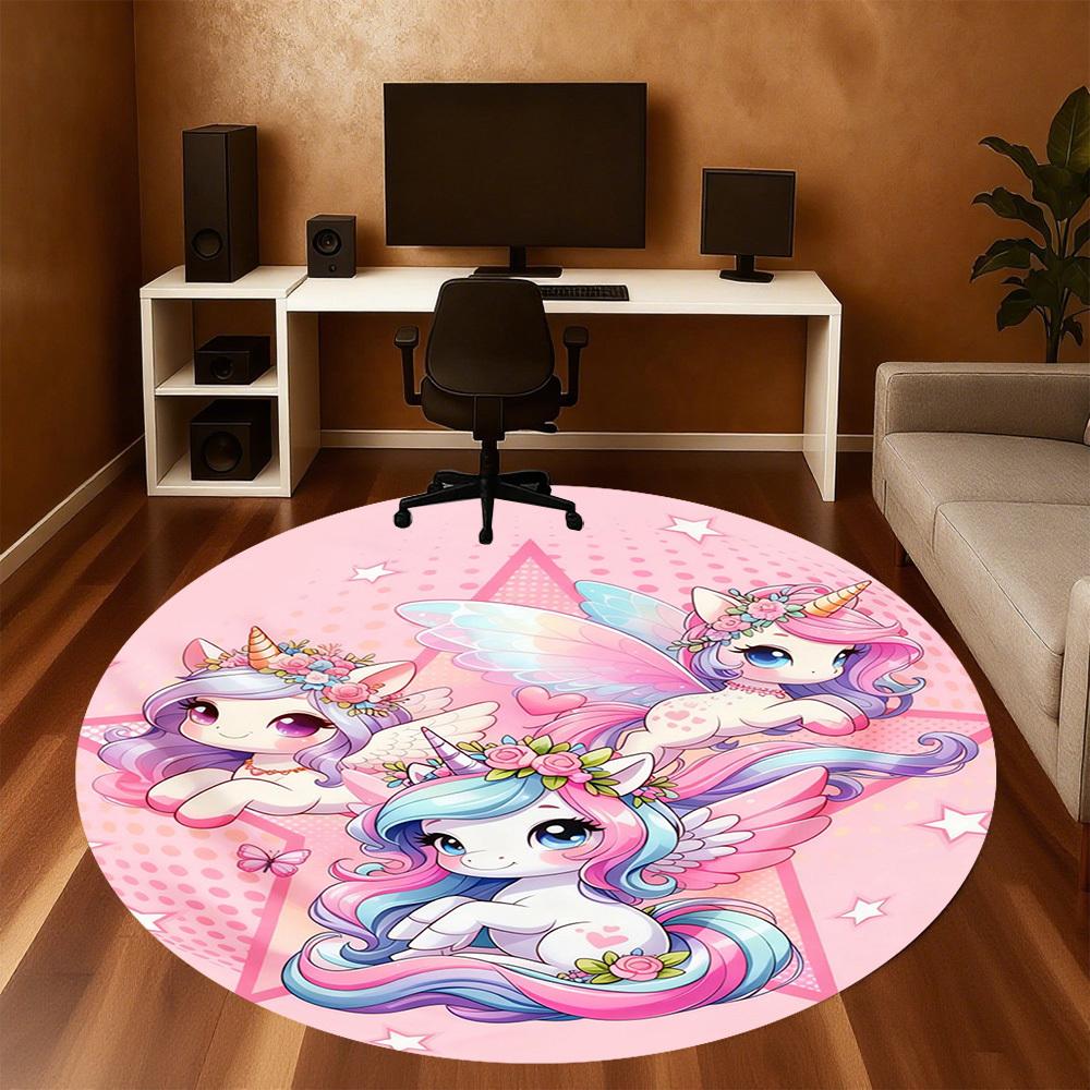 1PC Unicorn Fantasy Round Chair Mat Area Rug - Non-Slip, Floor Mat for Office, Bedroom, and Indoor Decor -Gift D1127222