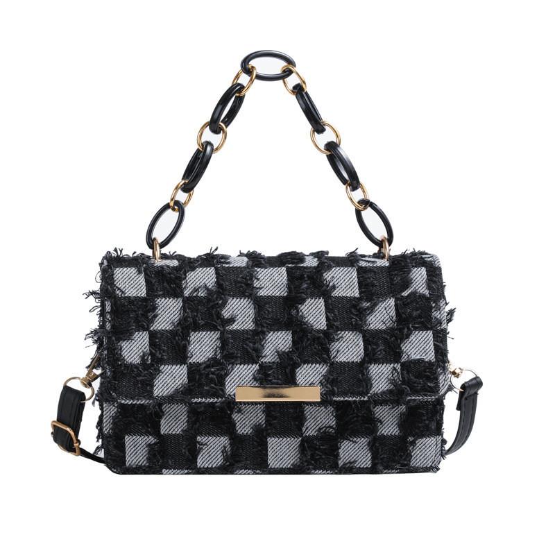 Stylish Plaid Denim Handbag Chic Summer 2024 Trendy Small Shoulder Bag For Women чёрный