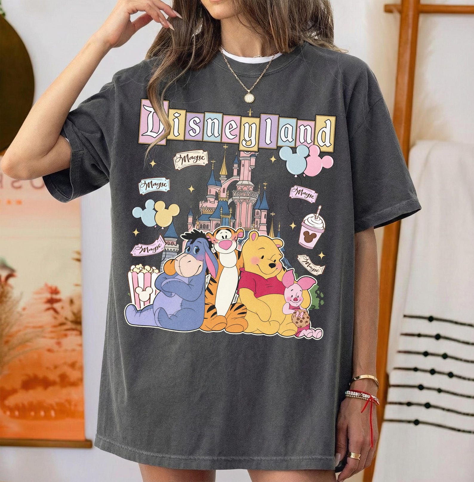 Retro Pooh and Friends Disneyland Castle Shirt, Magic Kingdom Family Trip Tee S