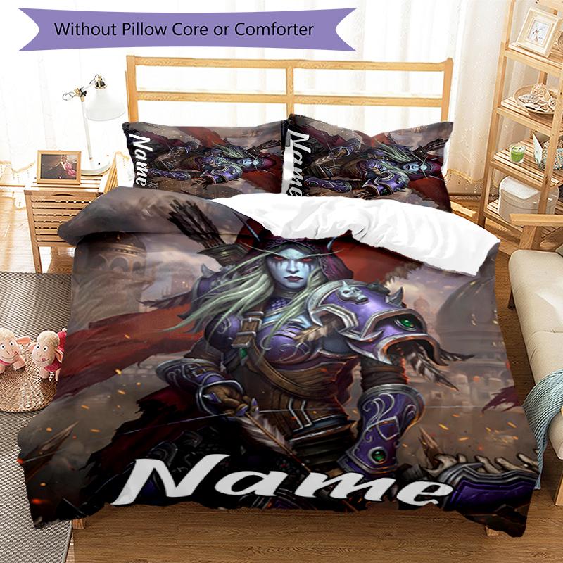 3-teiliges benutzerdefiniertes Namens World of Warcraft Bettwäsche-Set Bettbezug mit Verschluss Enthält 1 Bettbezug & 2 Kissenbezüge für alle Jahreszeiten Schlafzimmerdekoration