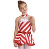 Girls Christmas Costume Sleeveless Mock Neck Keyhole Back Mesh Patchwork Stripes Print Dress