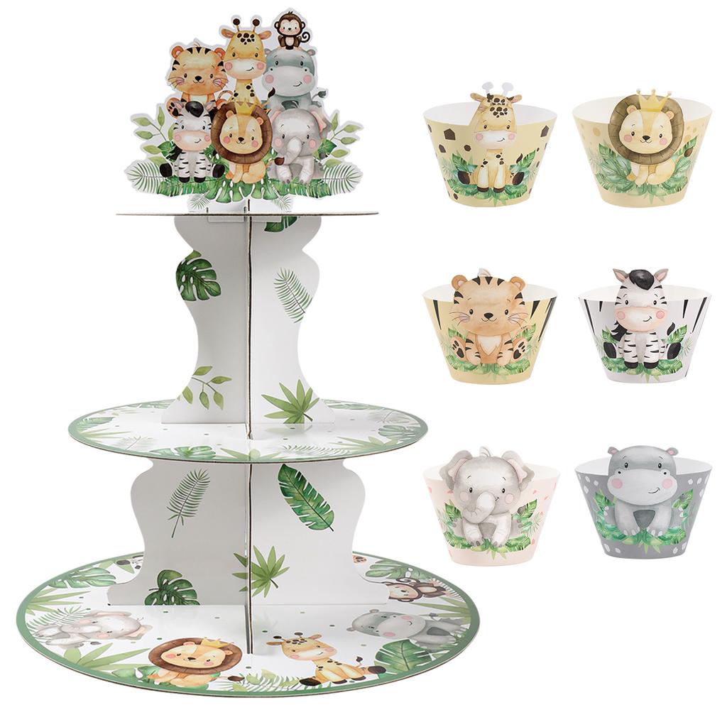 Jungle Animals Safari Cupcake Stand Baby Shower Birthday Party Decorations Cupcake Holder Kids Wild One Party Supplies