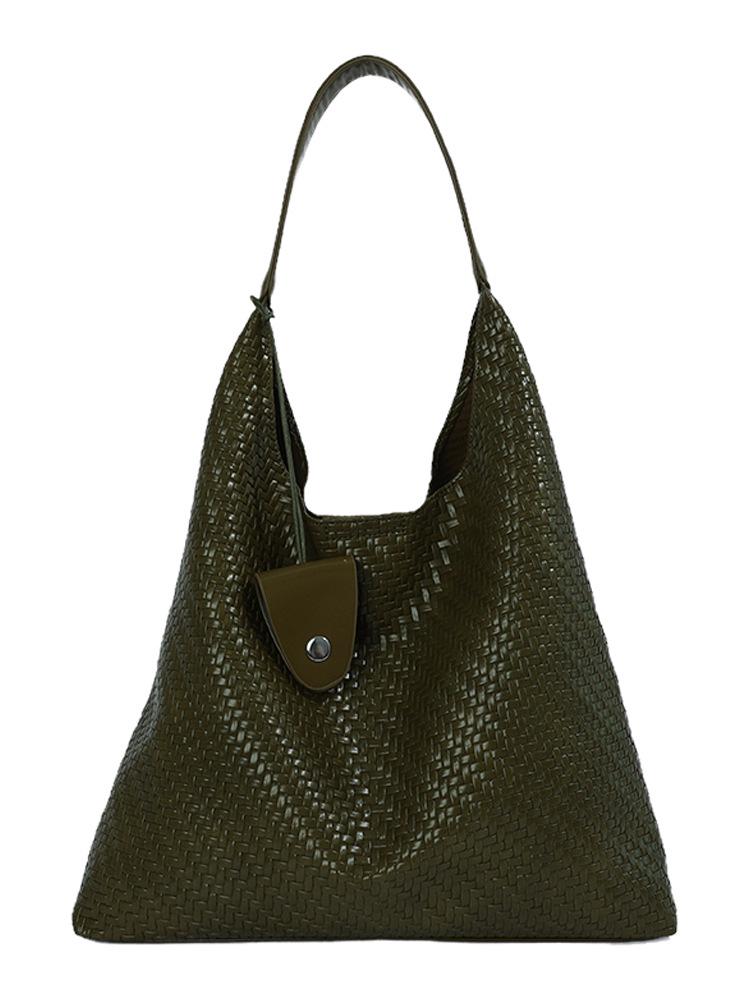 2026 Summer Woven Texture Shoulder Bag: Fashionable, Simple Bucket Design, High-Style Handbag for Daily Commute