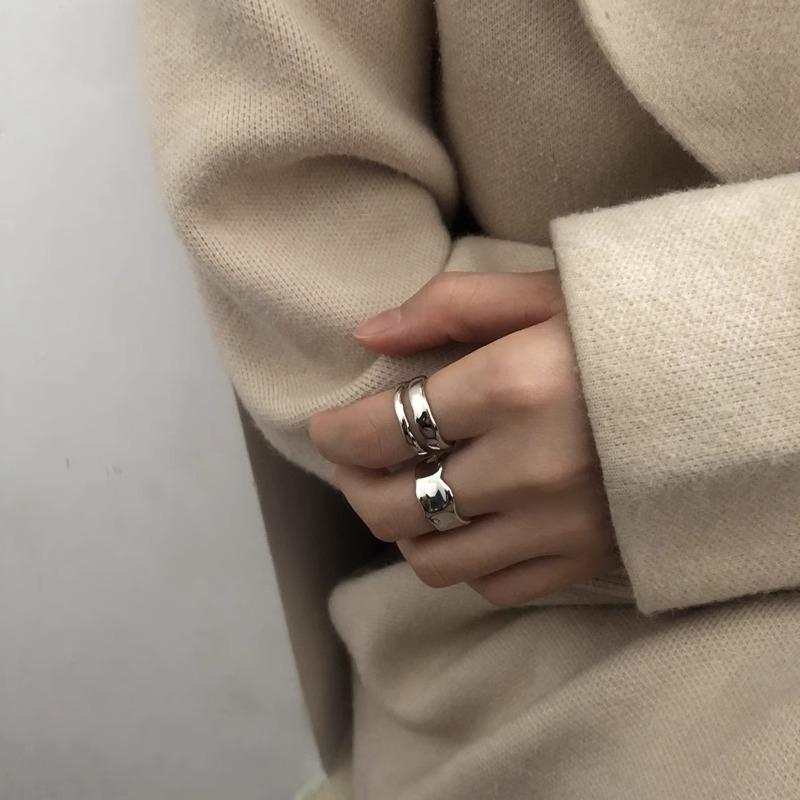 Retro Niche Irregular Glossy Ring INS Double-layer Design Personality Senior Sense 100% Match Trendy Party Ring