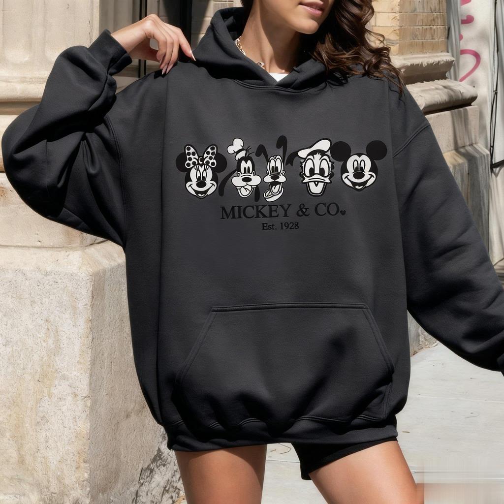 Unisex Oversized Disney Mickey Print Hooded Sweatshirt Men Women Streetwear Loose Casual Pullover Jacket Autumn/Winter Fashion