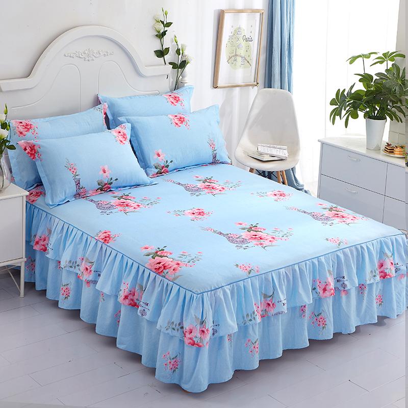 3pcs Printed Ruffled Soft And Comfortable Breathable Bed Skirt Set ,Bed Skirt, Bedspread, Bed Cover, Mattress Protector