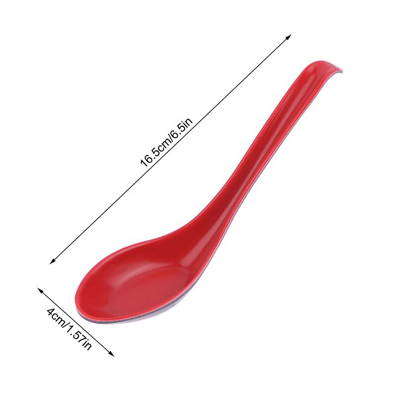 10Pcs Red And Black Melamine Porcelain Anti-Shock Spoons Dumplings Porridge Soup Spoon Restaurant Bar Kitchen Cutlery