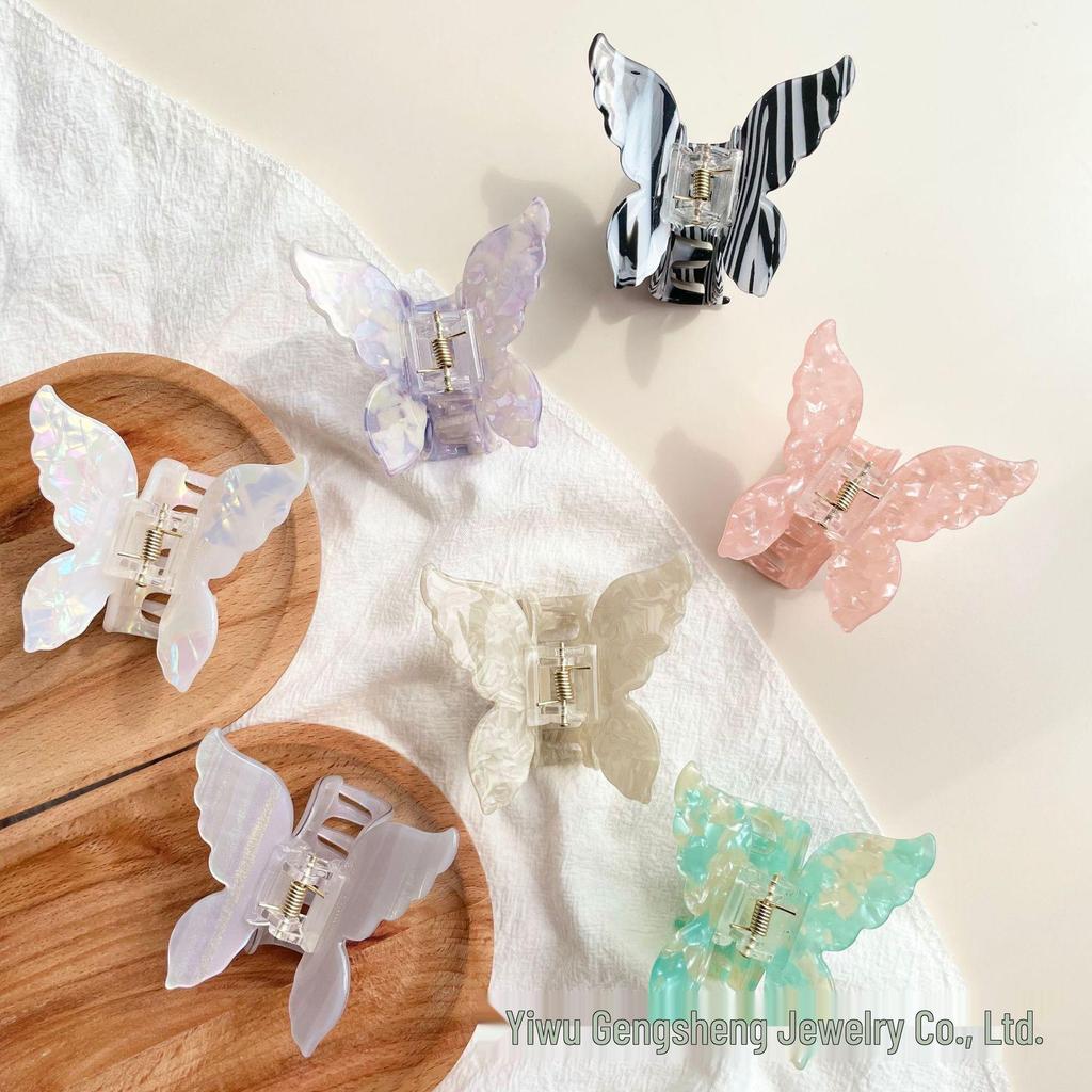 Iridescent 3D Butterfly Claw Clip: Korean Style Acetate Hair Accessory for Half Updo