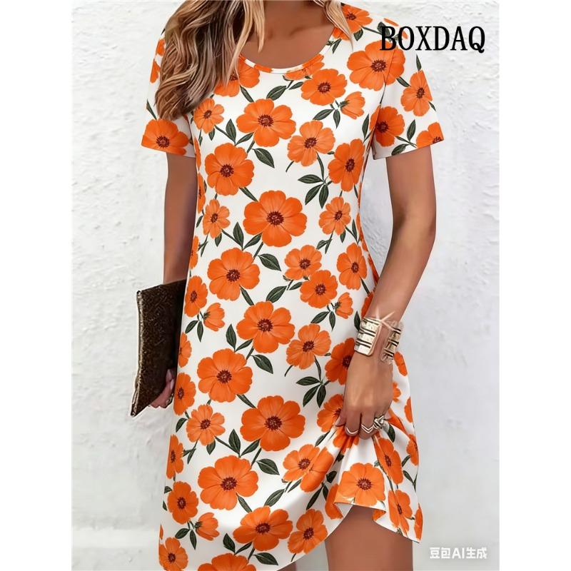 Plus Size Women's Dresses Summer Fashion Tie Dye Striped Flowers 3D Printed Short Sleeve Dress Casual Loose Woman's Clothing