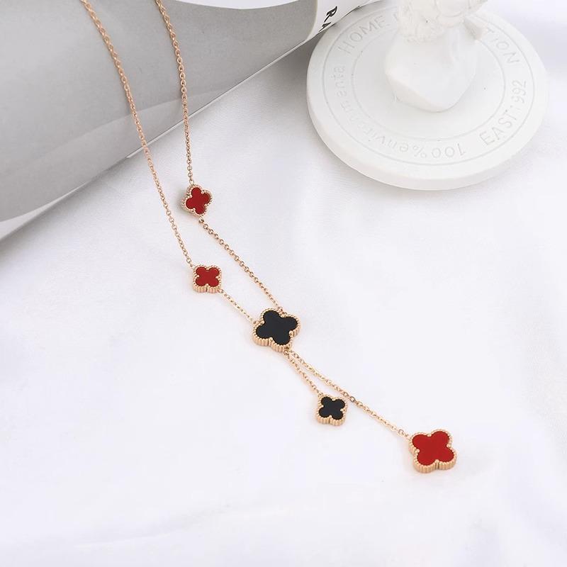 High-Grade Four-Leaf Clover Necklace Lucky Grass Necklace Five Flowers Jumper Chain Female Double-Sided Titanium Steel Necklace