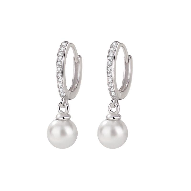 Genuine S925 Sterling Silver Pearl Hoop Earrings for Women - Elegant Japanese & Korean Style, Perfect for Mother's Day.