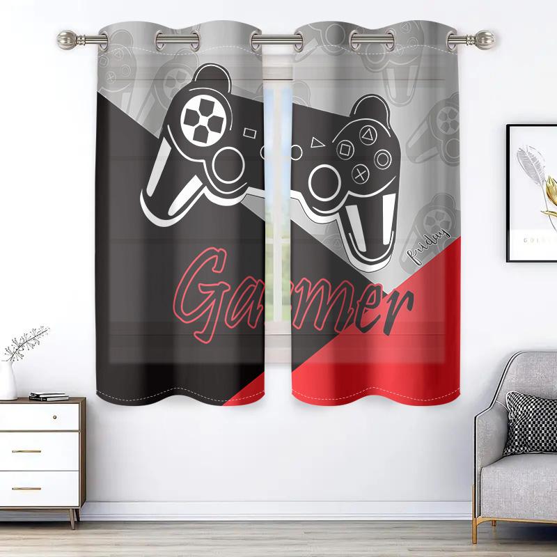 2 Pieces, Game Controller Curtains - Grommet Treatment - Living Room, Bedroom, Home Decoration - Black, Red, and Gray