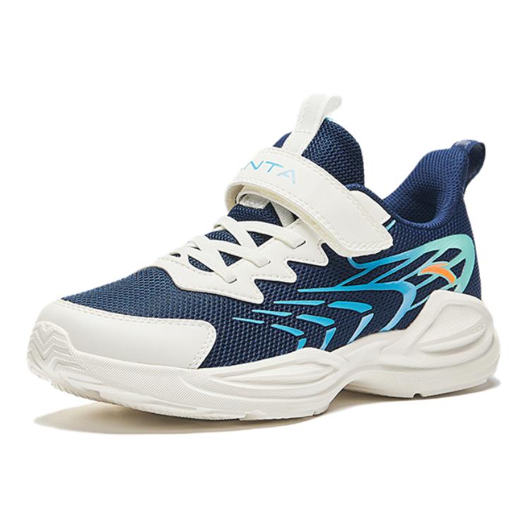 Anta Comfortable Velcro Non-Slip Shock Absorbing Low-Top Kids Running Shoes Kids sneaker Blue White A12435504-2