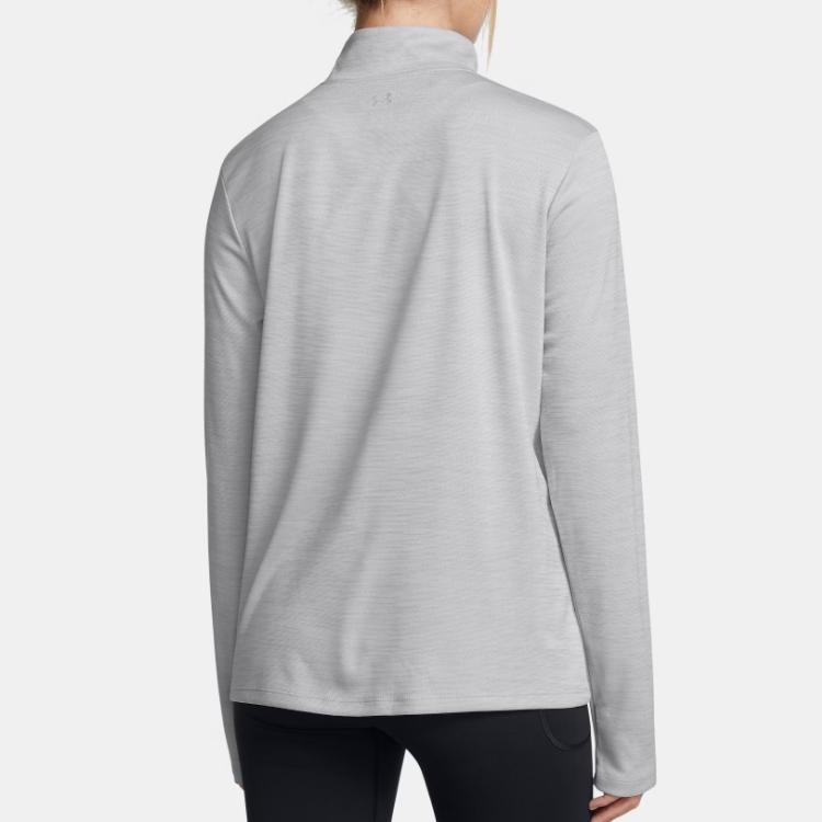 Under Armour Logo Stand Collar Fitness Training Comfortable Loose Long Sleeve Breathable Regular T-Shirt Women Tops Gray 1384249-011