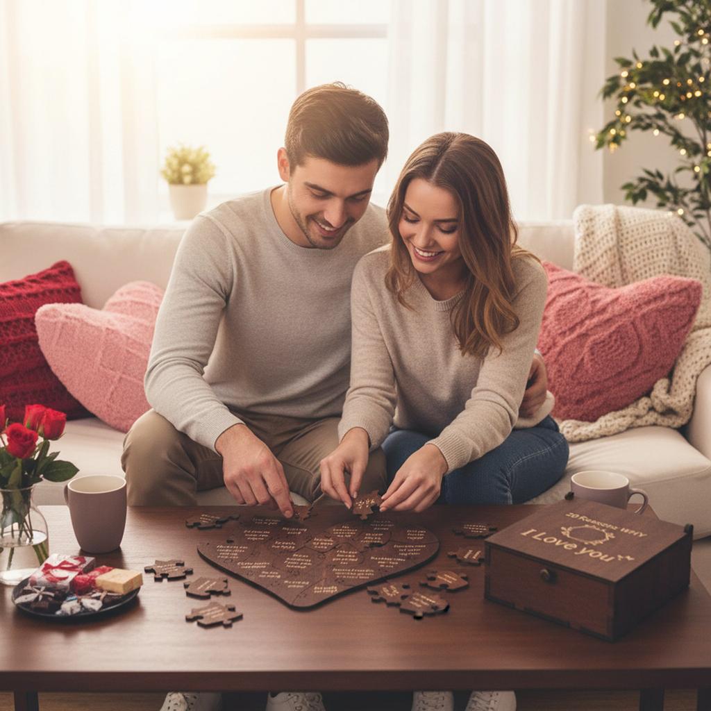 20 Reasons Why I Love You Heart Puzzle Romantic Gift Box DIY Wooden Heart Ornament for Valentines Day Anniversary Wedding